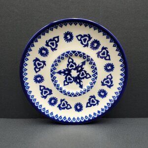 Polish Pottery Blue Hearts Blue Diamonds Saucer Dessert Appetizer Mini Plate